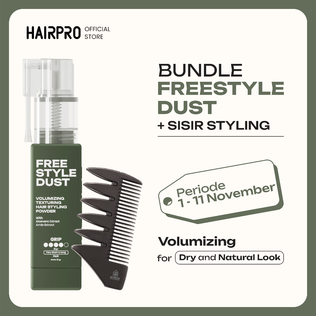 [BUNDLING] HairPro Freestyle Dust 2 in 1 - Hair Powder Styling & Volumizing 10gr + Texture Comb Sisi