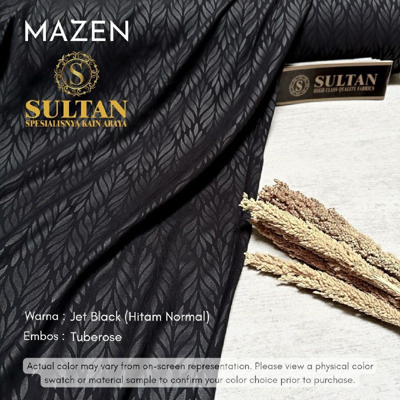50CM MAZEN (MARZAN) EMBOS TUBEROSE JET BLACK (HITAM NORMAL) ANTI UV KAIN ABAYA SULTAN