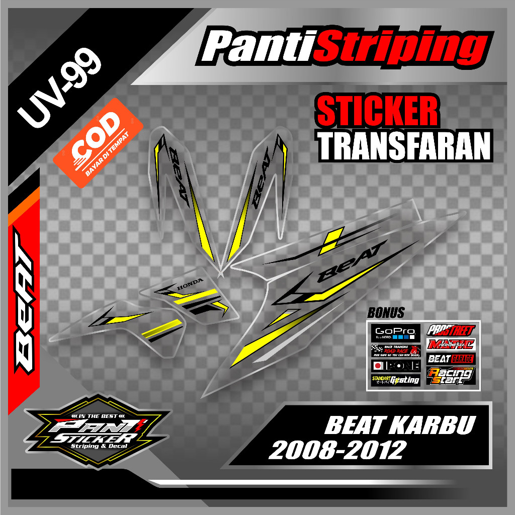 Striping Transparan UV Beat Karbu 2008-2009-2010-2011-2012 // Sticker List Variasi Beat Karbu Motif 