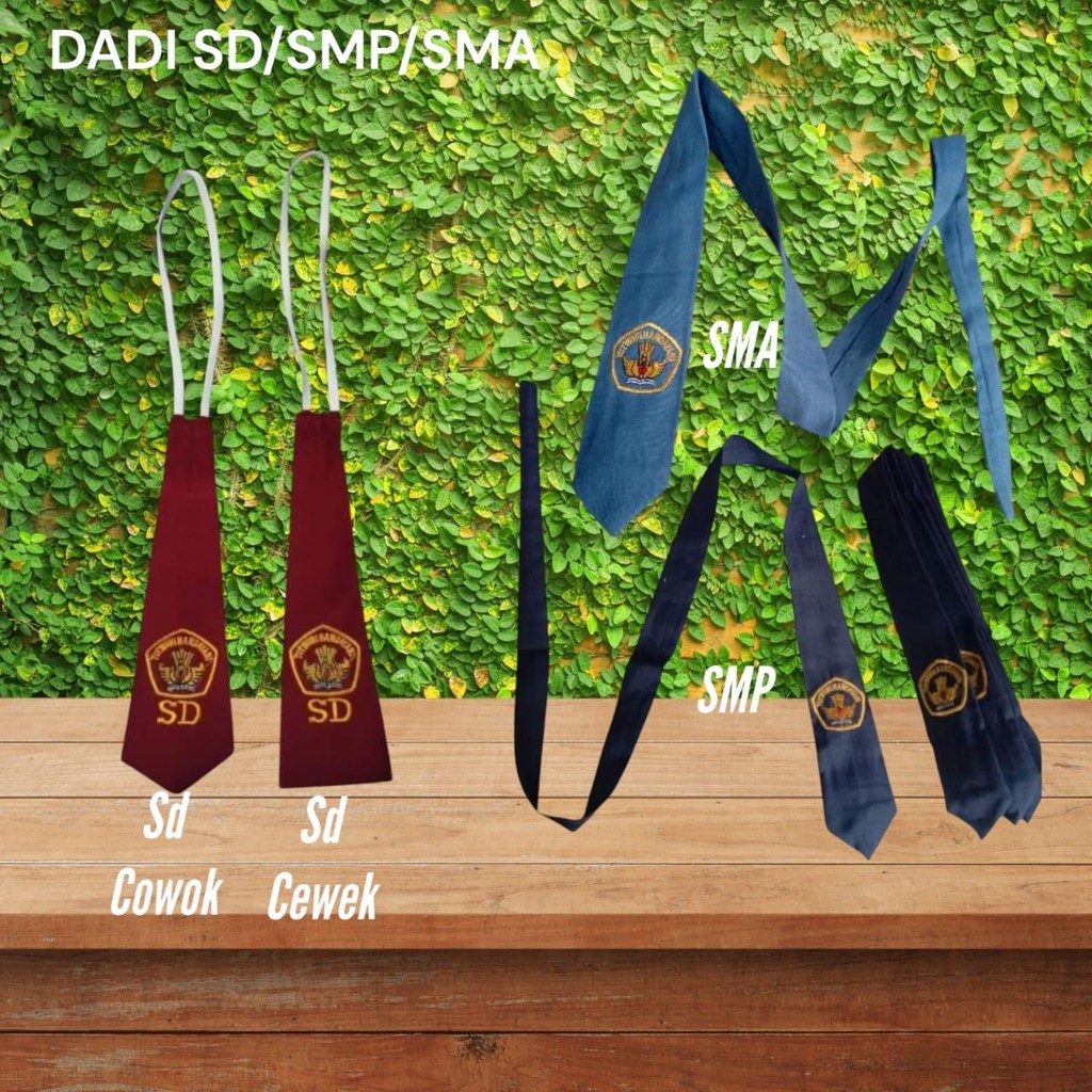 Dasi Sekolah SD SMP SMA Anak Perempuan Laki-laki Merah Biru Abu Logo Bordir Cowok Cewek