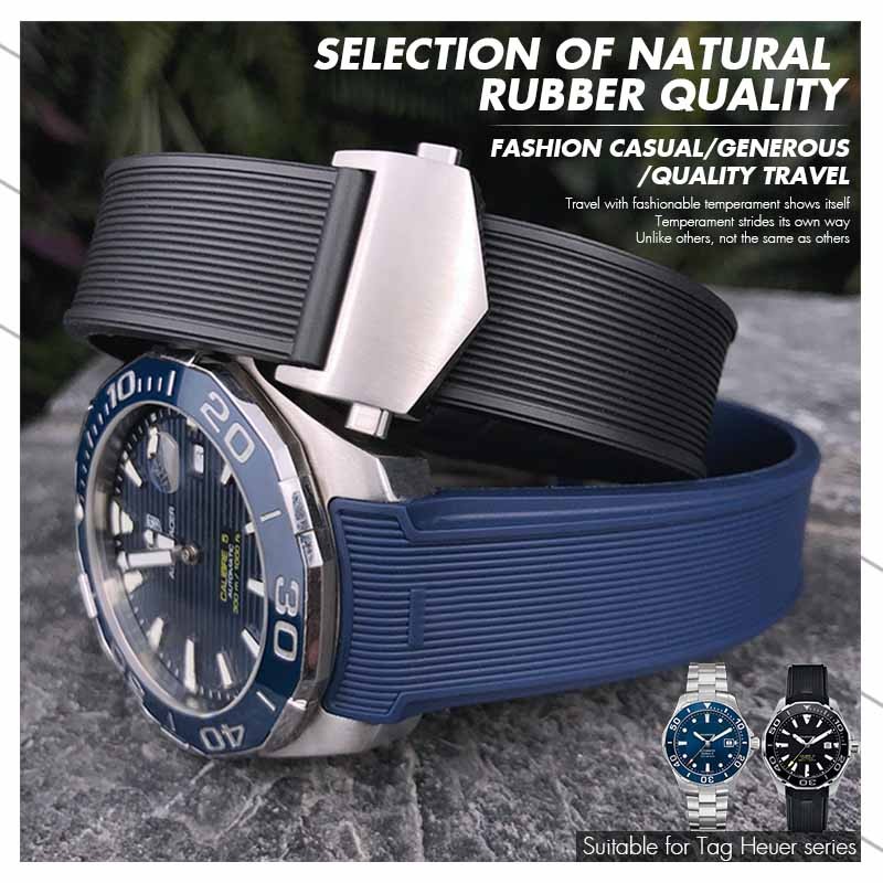 20mm 22mm Rubber Silicone Watband Black Blue Brown Bracelet Wat Strap for Tag Heuer CARRERA AQUARACE