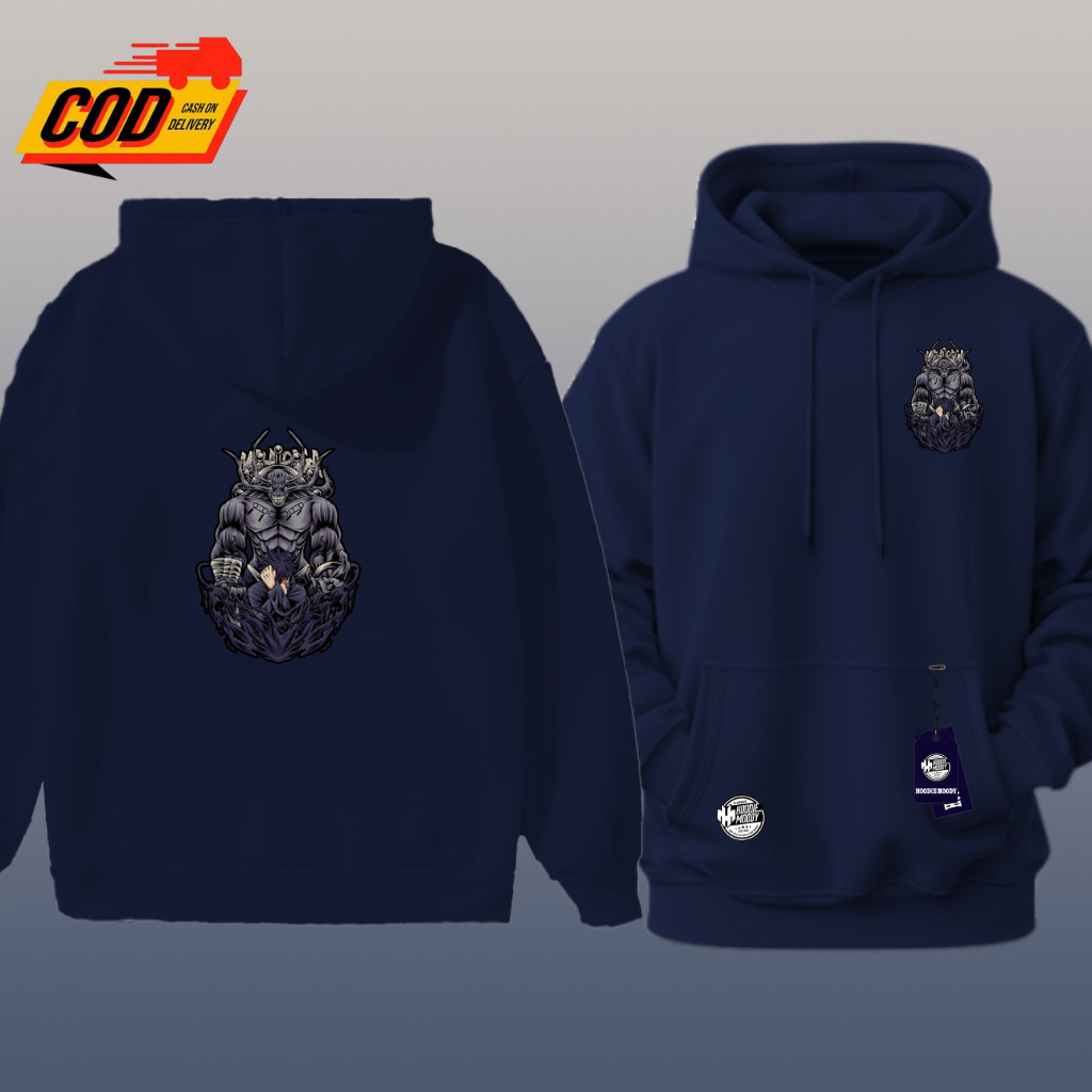 sweater hoodie pria distro sablon blakang anime jjk mahoraga megumi keren cowok fleece  xxl bigsize