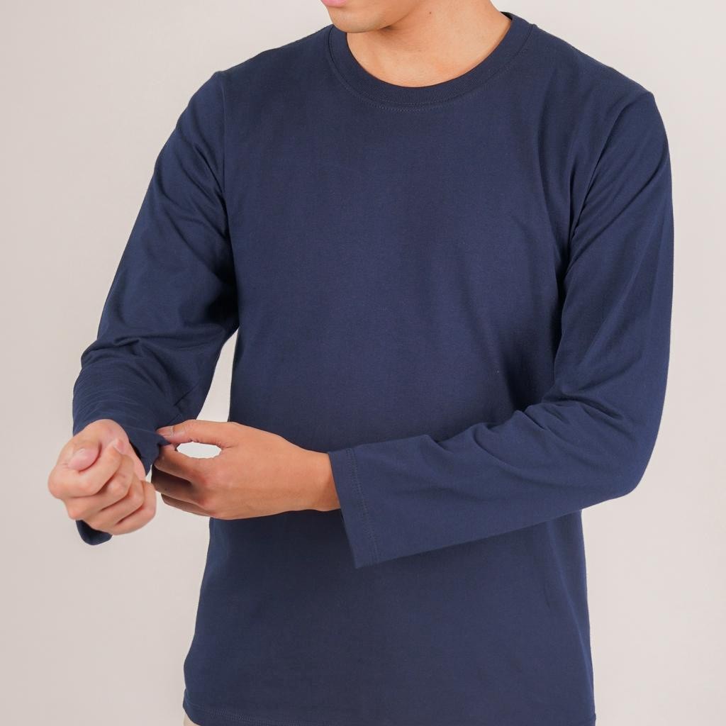 Mako Kaos Shirt Pria Polos Lengan Panjang Round Neck Katun Reguler Fit  Outlet Shopee