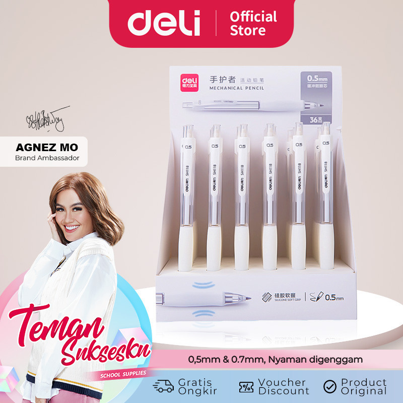

Deli Mechanical Pencil / Pensil Mekanik 0.5mm 0.7mm Putih Transparan Dengan Penghapus SH11X 1 pcs