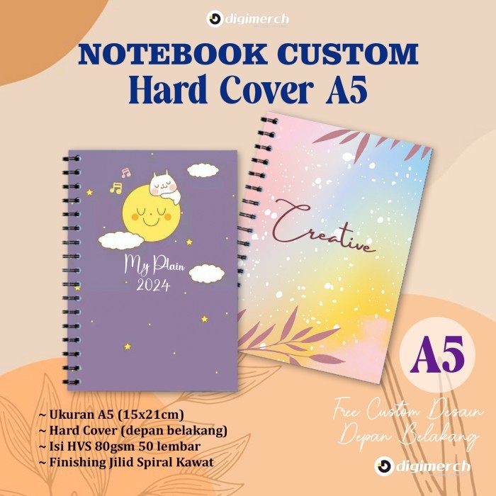 

Notebook Custom | Notes Hardcover A5 Spiral Bloknote HVS Bergaris | Diary Custom 50 Lembar Plain