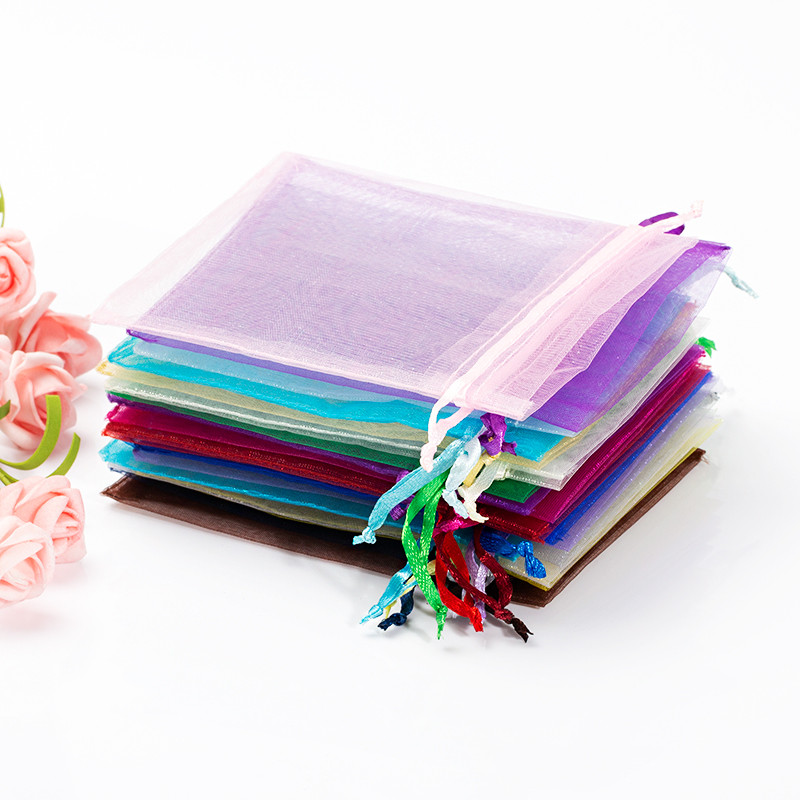 

50pcs Chocolate Gift Bags Transparent Chiffon Drawstring Organza Bags Christmas New Year Valentine's Day Party Candy Box