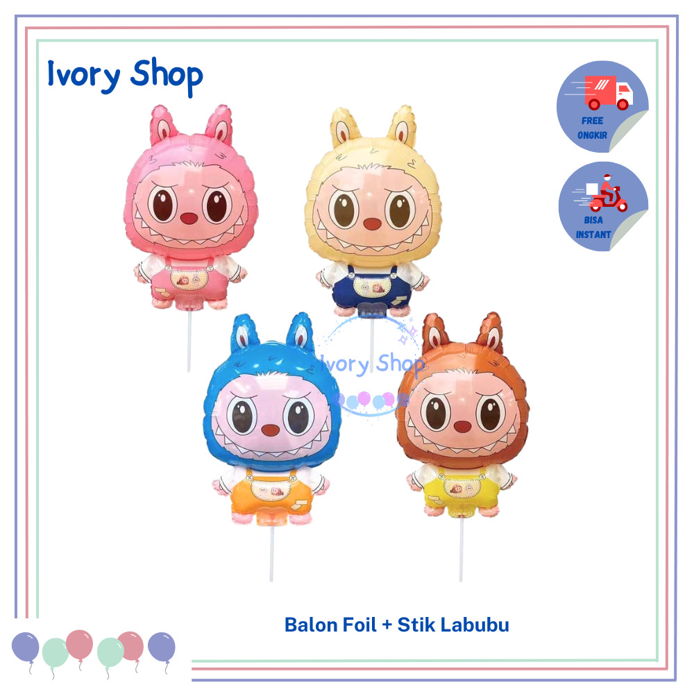 Balon Foil + Stik Karakter Animasi Labubu