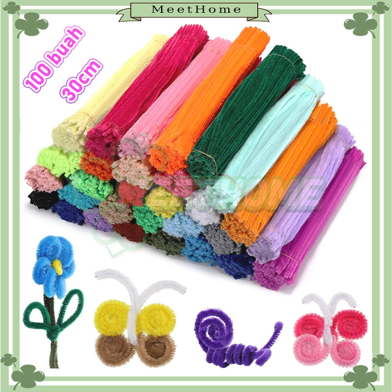 

100Pcs Kawat Bulu Mainan Anak Craft Diy Kerajinan Tangan Pipe Cleaner Beludru untuk Bunga Pipe Cleaner Stem Prakarya