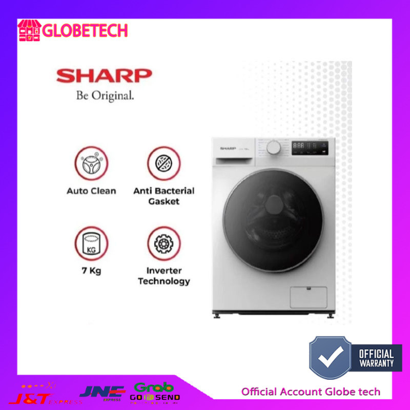 Mesin cuci Sharp front loading 7 kg Inverter ES-FL1270MWX