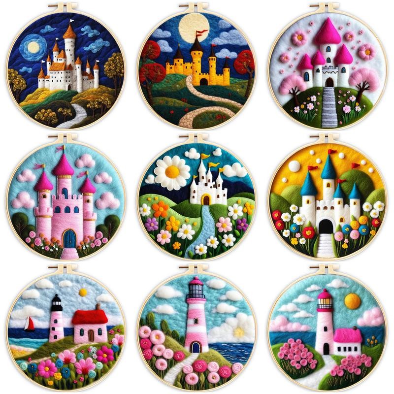 

RUOPOTY Wool Felt Painting Kit Castle Scenery Felting Kits For Beginners Craft Supplies Wool Felt Tool Handmade Needlework Diy
