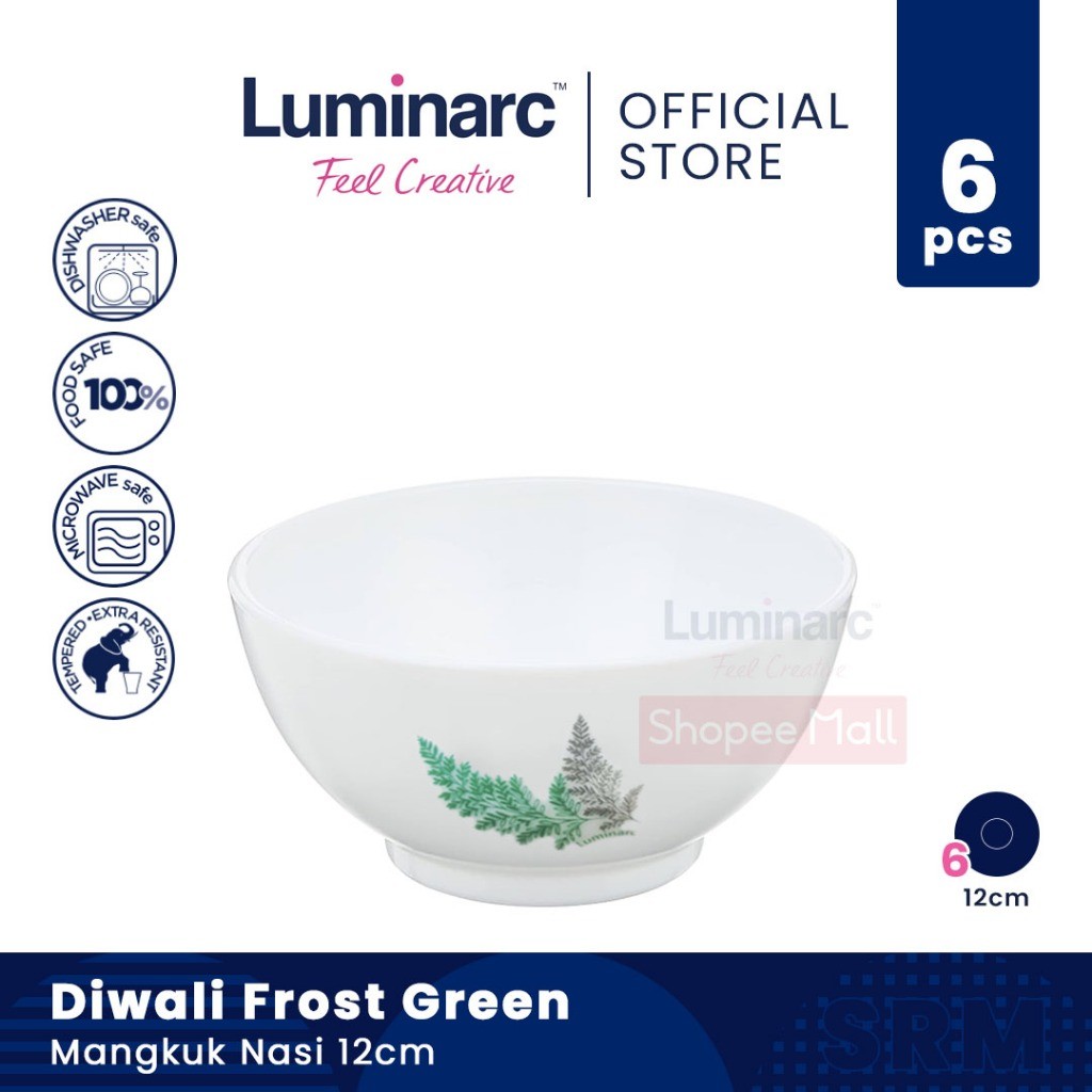 LUMINARC Bowl/Mangkuk Nasi Diwali Frost Green 12cm - 6pcs