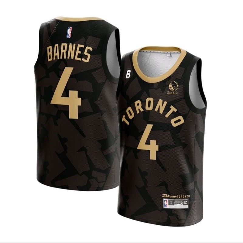 Komaria | Jersey Basket Scottie Barnes Toronto Raptors #4 Hitam Black City 2022/23 NBA Baju Kaos Ata
