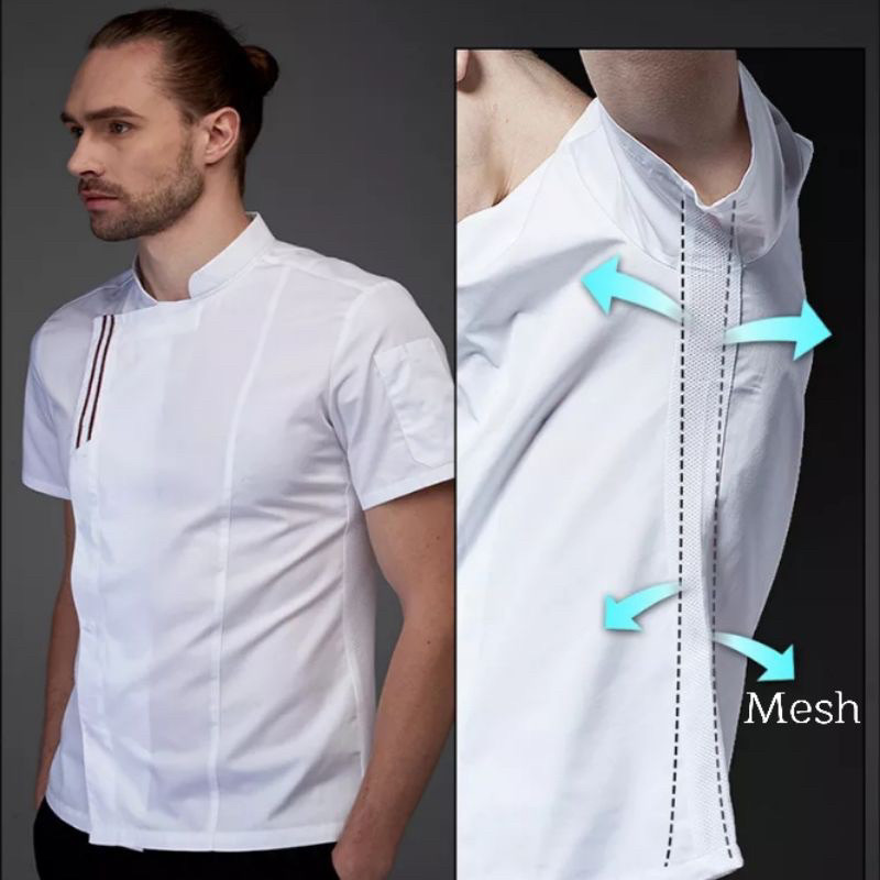 Baju Chef Kombinasi Mesh Baju Koki Seragam Koki Restoran Jacket Koki Zipper Baju Koki Chef Memasak B