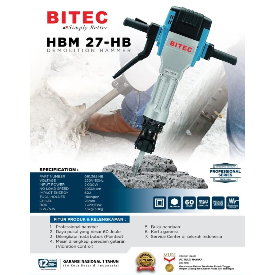 Mesin Bobok Beton / Demolition Hammer/ Jack Hammer BITEC HBM27