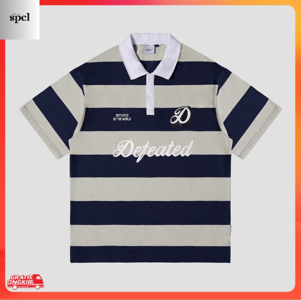 Kekinian / Exhale Apparel Tshirt Kaos Polo Oversize Salur Stripes Defeated Grey