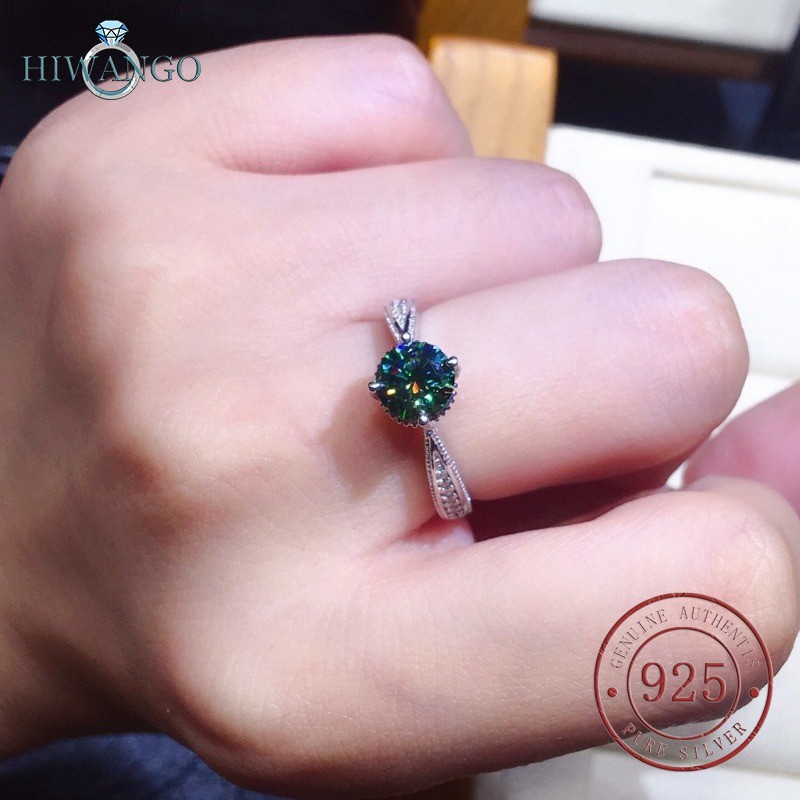 HIWANGO Cincin Terbuka Wanita Dengan Zircon 5A PT950 Biru Hijau Bertatahkan Emas Putih
