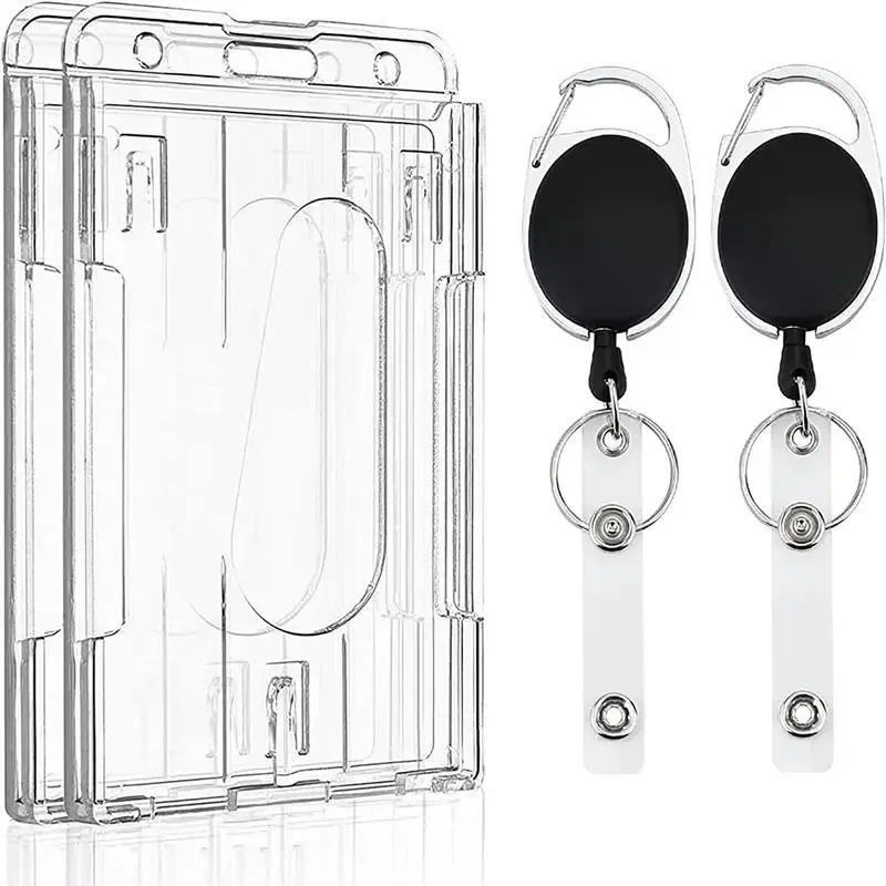 

Transparent Cards Slots ID Tag Badge Holder with Badge Reel Cards Storage Organizer Employee Pass Work Card Case Sleeve