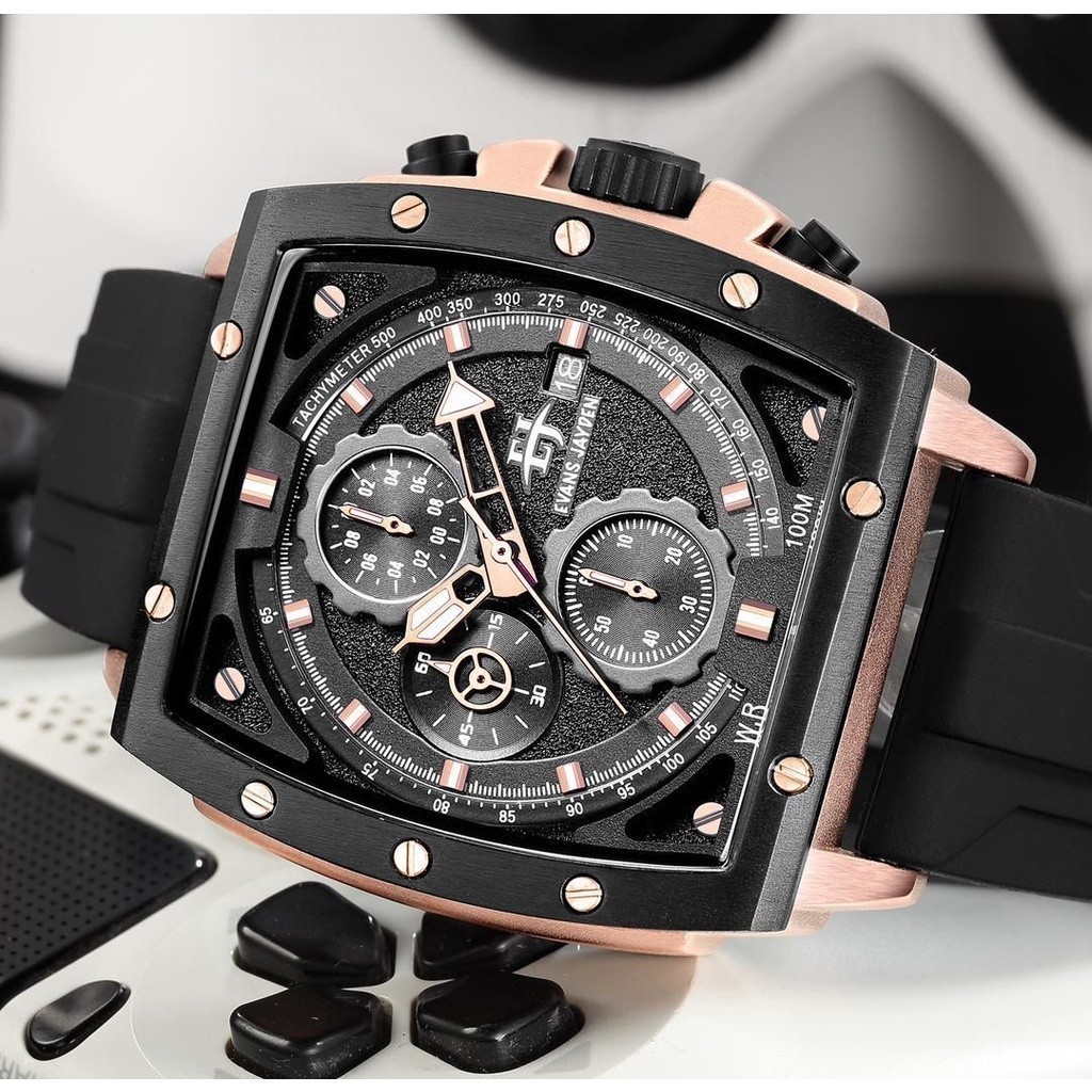 Evans Jayden Jam Tangan Pria 9463-1 Rubber Stainless Steel Water Resistant 10 ATM