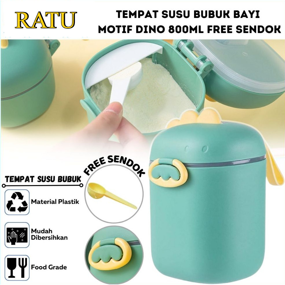 Tempat Susu Bubuk Bayi Motif Dino 800ml GRATIS Sendok Wadah Penyimpanan Makanan Snack Buah Biskuit F