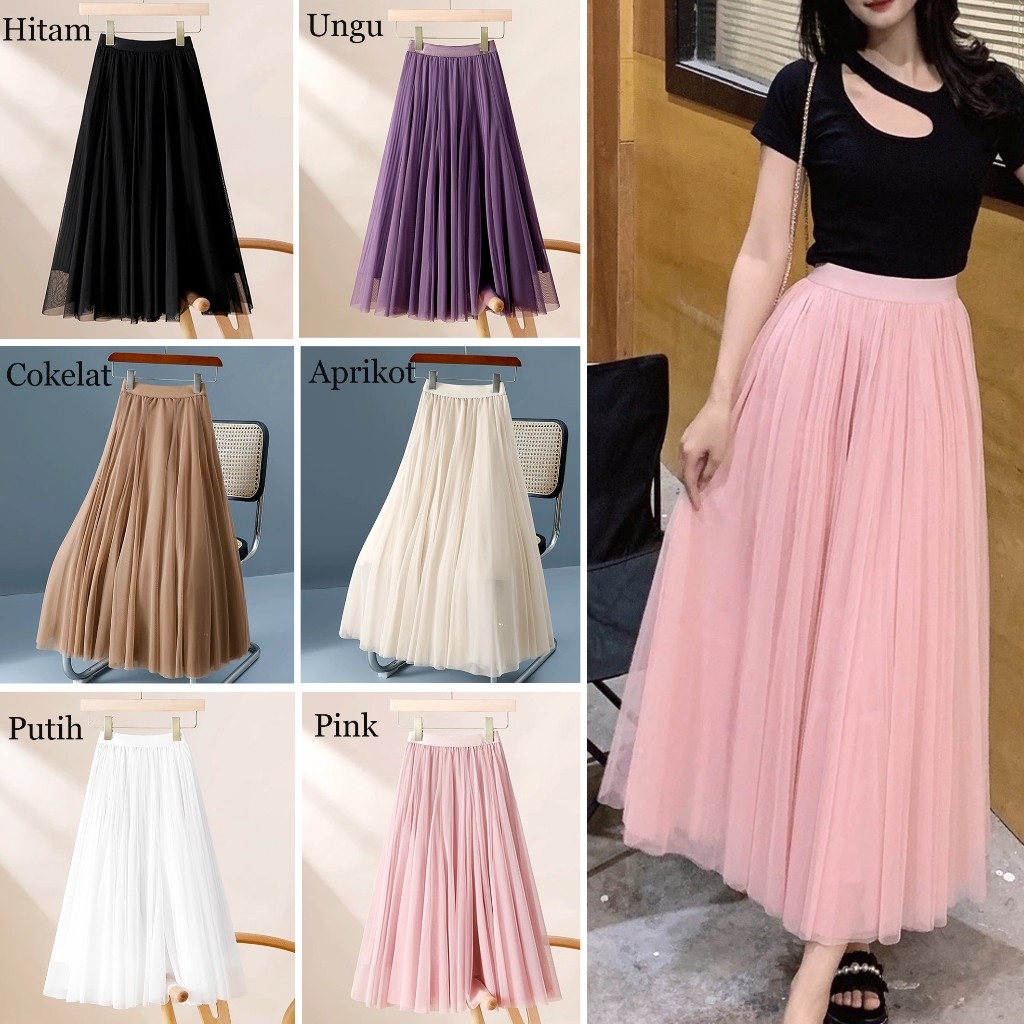 "Hot Item" (Rok Tutu Tile 4 lapis)Rok tutu tile lembut/rok high waist wanita maxi/Rok tutu dewasa mo