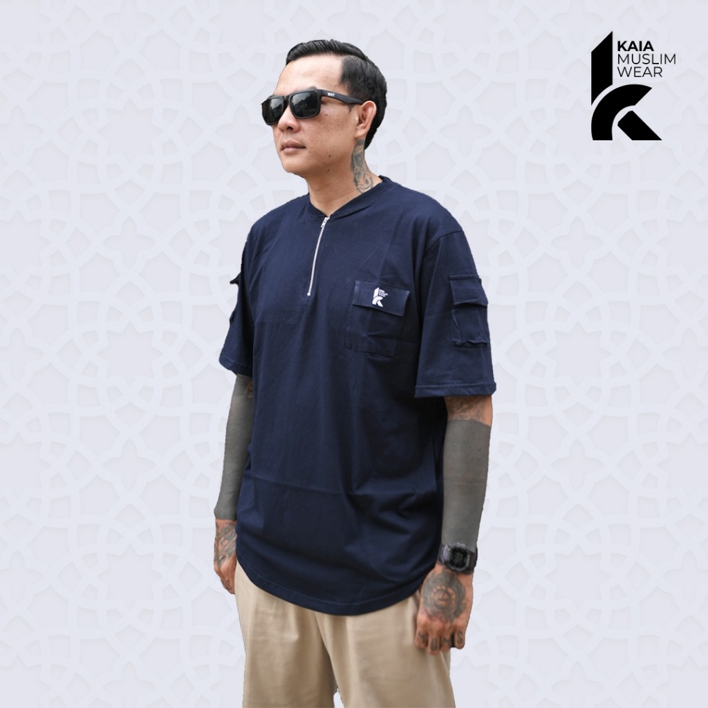 Baju Kaos Kurta Pria Dewasa | Kaos Pocket Zipper T-shirt Pria Basic Cotton Combed 24s Kekinian