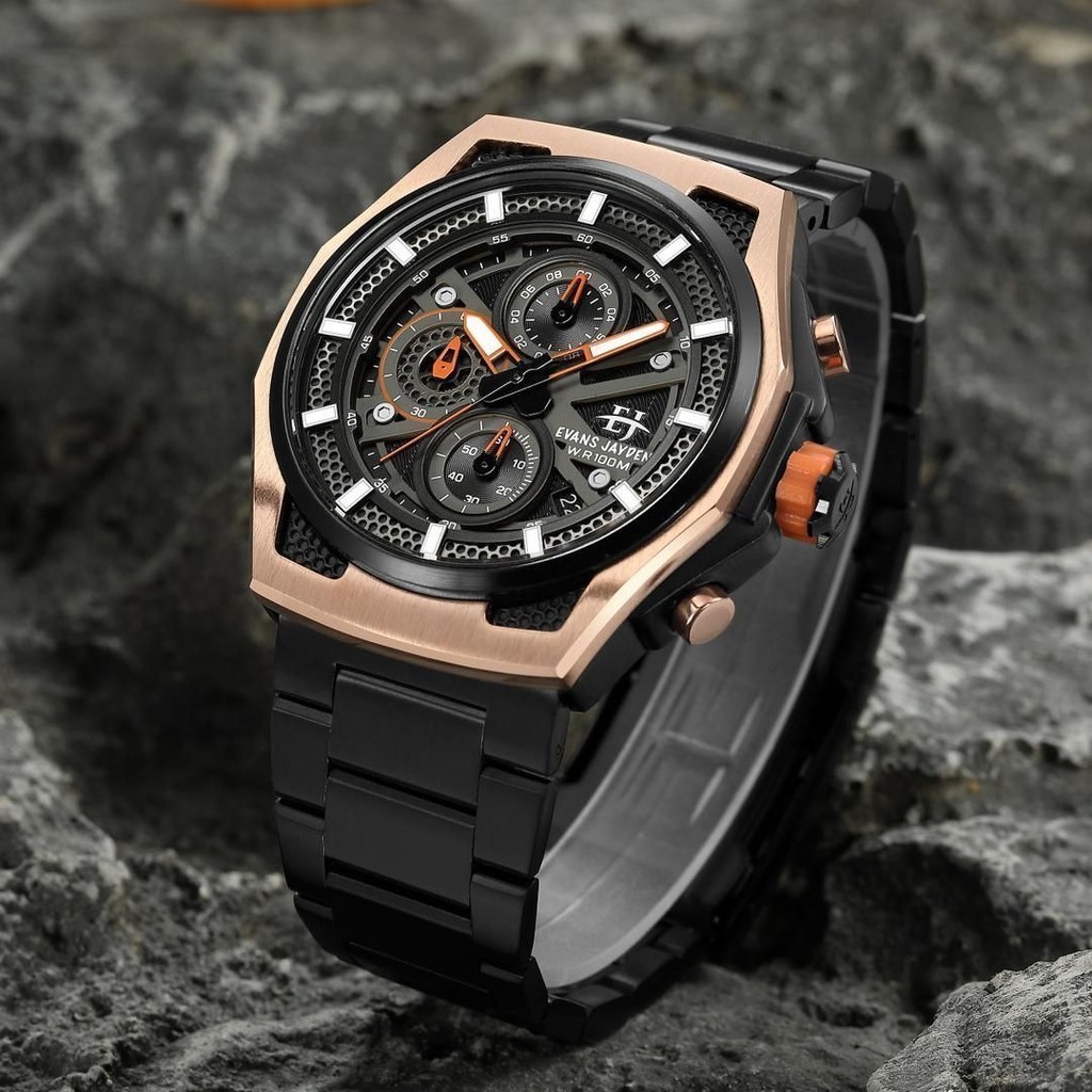 Evans Jayden Jam Tangan Pria 9585 Rantai Stainless Kaca Sapphire Water Resistant 10ATM