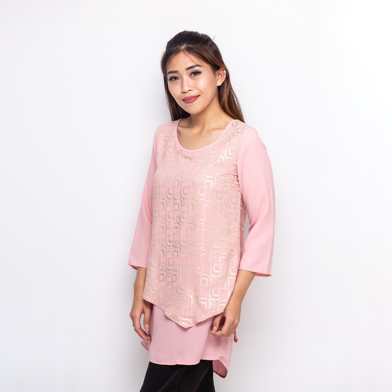 Nawa Blouse Print Warna Pink & Gold