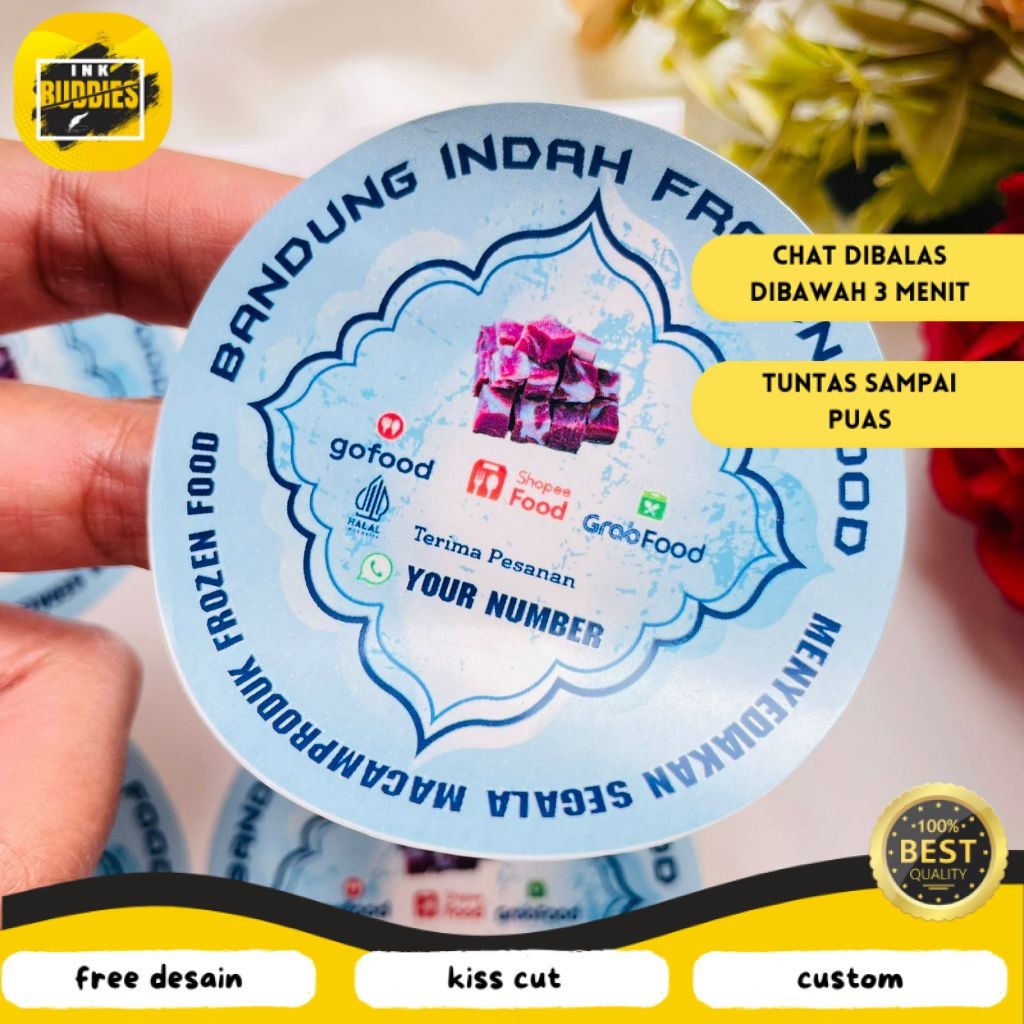 

INB 2-4 Sticker Vinyl Frozen Food Label Anti Air Makanan Beku Free Desain Custom Nama Murah