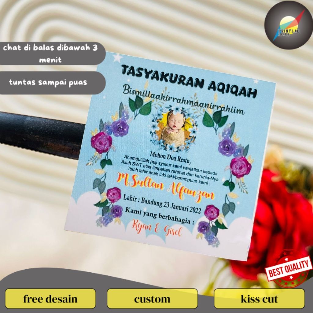 

PrintLab Print Stiker Tasyakuran Aqiqah Bayi Sticker Syukuran Aqiqah Anak Bentuk Kotak Uk. Kecil