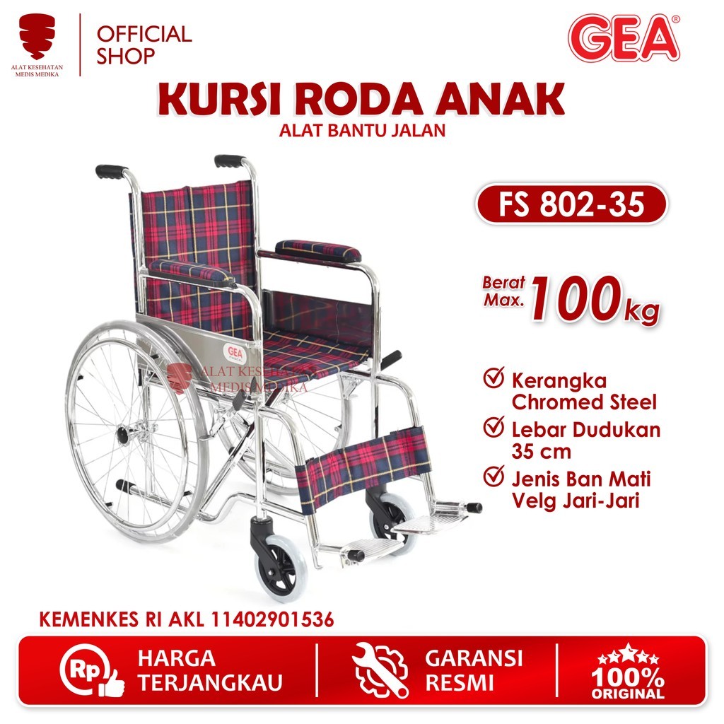GEA Kursi Roda Anak FS 802-35 Wheel Chair Child Wheelchair Ringan Medis