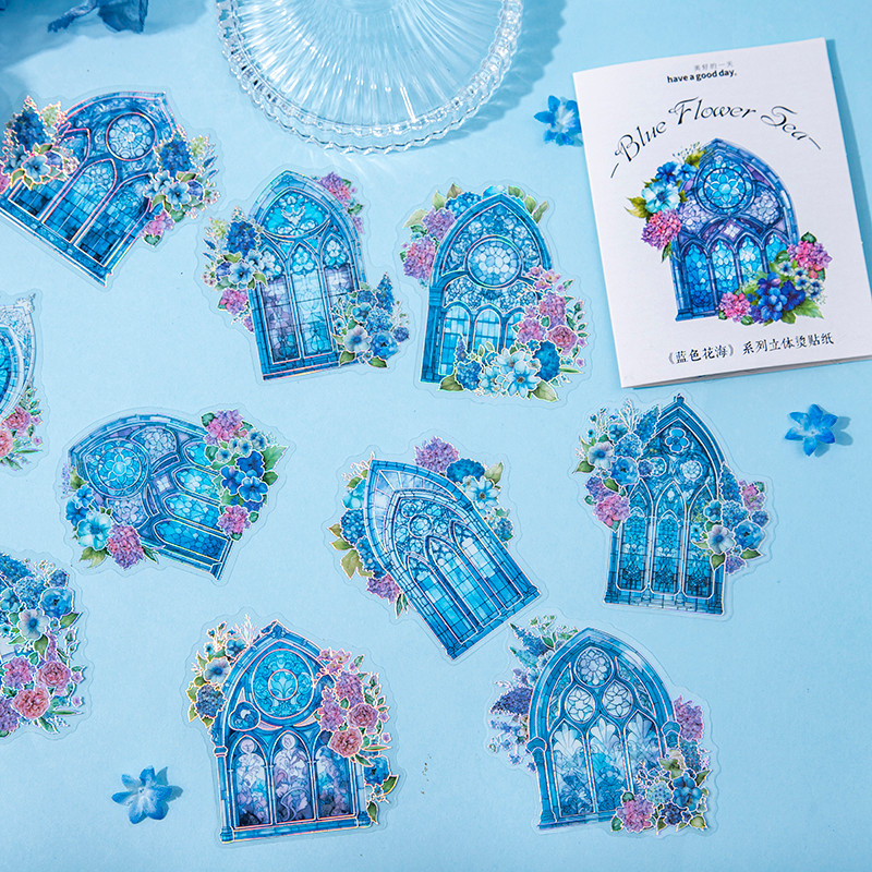 

20Pcs Blue Flower Sea Series Scrapbooking Decorative Stickers Material Perfect for Collage Journaling Craft Diy Supplies
