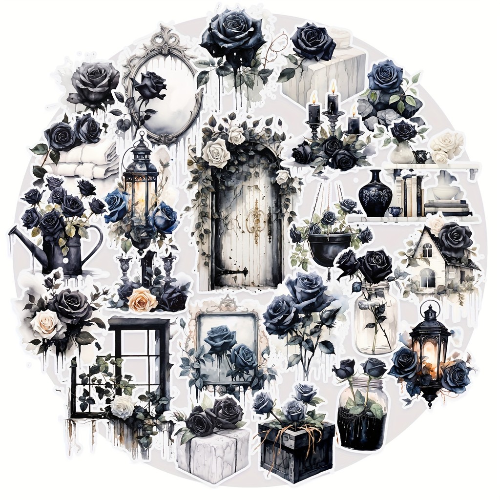 

50 Pcs/Pack Dark Aesthetic Vintage Goth Style Stickers for Junk Journal Card Making Gift DIY Crafts