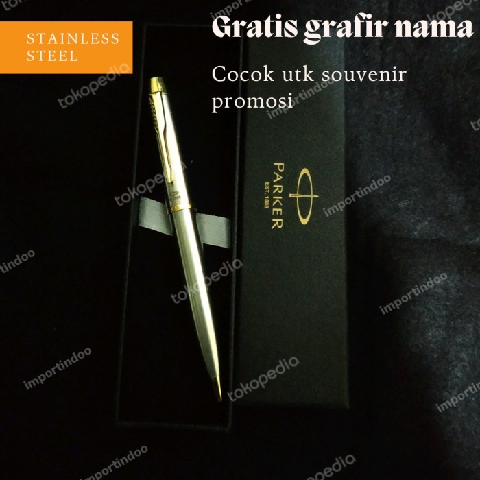 

[Promo]-BEST SELLER pulpen parker exclusive stainless model putar gratis grafir nama