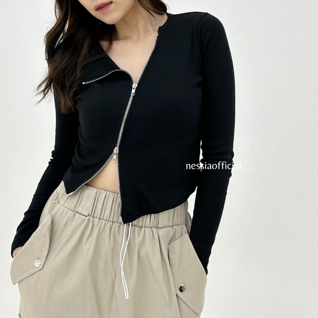 NESSIA - Foxy Top - Atasan Knit Wanita Lengan Panjang - Atasan Knit Zipper / Fashion Wanita