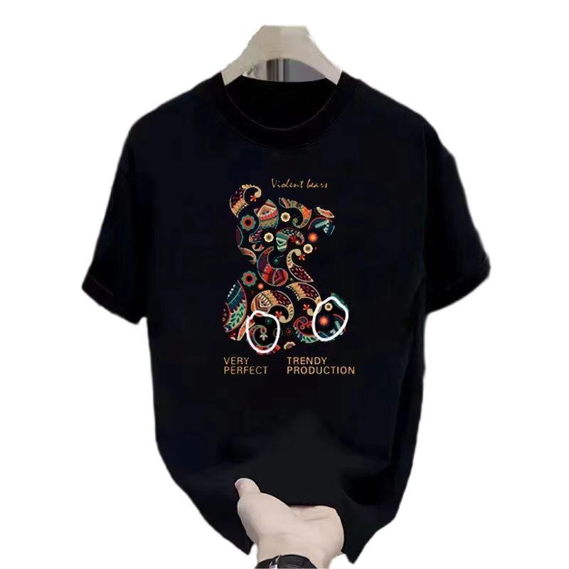 (COD) "Trend Institute" Kaos Unisex Lengan Pendek Katun Leher Bulat Beruang Baru untuk Pria dan Wani