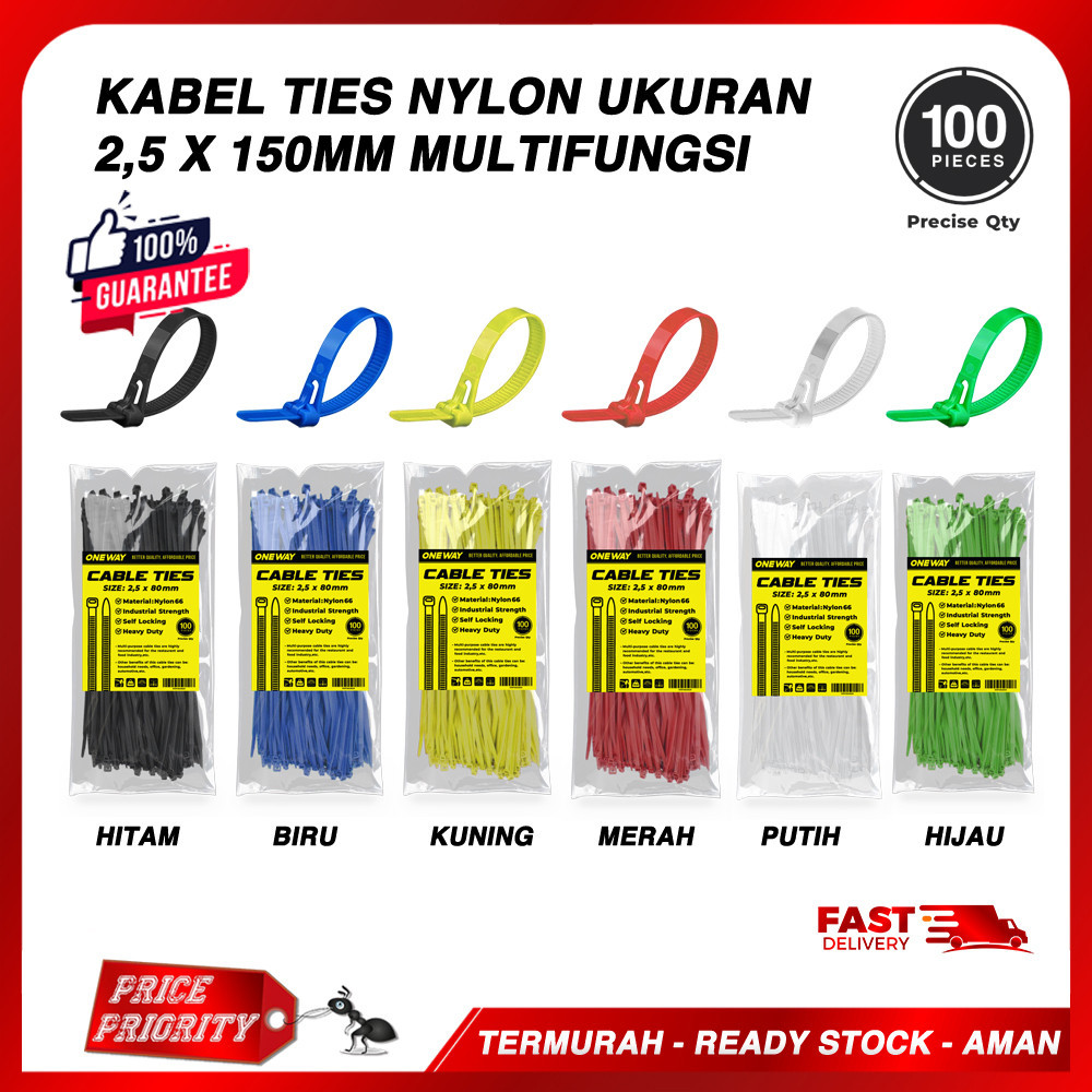 

PUJEGANSHOP Kabel Ties 2,5 x 150 mm Isi 100 Pcs Nylon Cable Tie Kuat Serbaguna