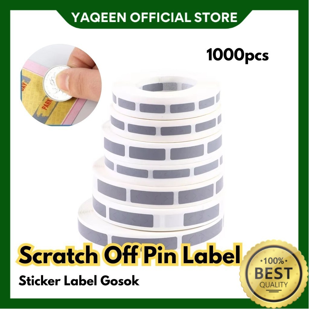 

YAQEEN - 1000pcs Scratch Off Pin 6 X 22mm Label Sticker Label Gosok Scratch Penutup PIN Voucher Polos BR096