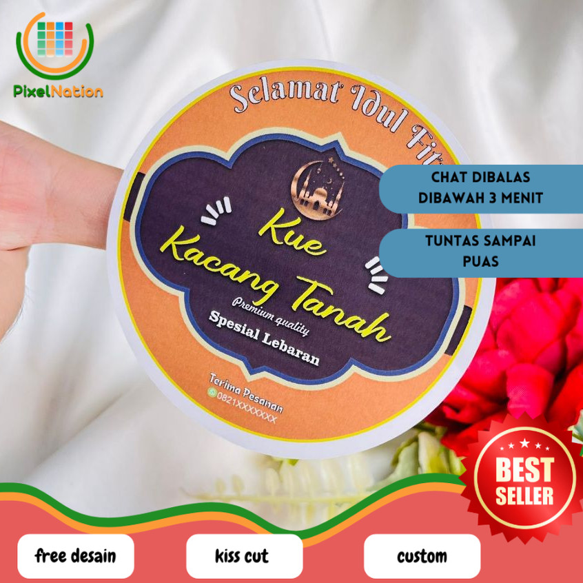 

PiNat 2-4 Print Sticker Kecil Bulat Cookies Idul Fitri Stiker Chromo Kue Kering Lebaran Custom