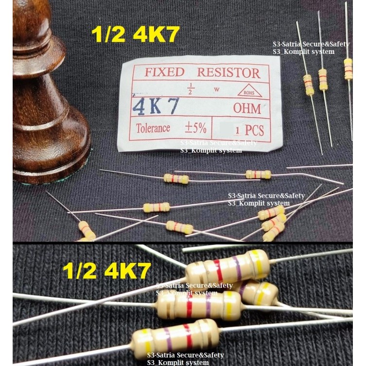 Resistor 1/2w 4K7 OHM setengah 0.5W ½ 0,5 w R1/2 4K7ohm 4,7K 4.7K