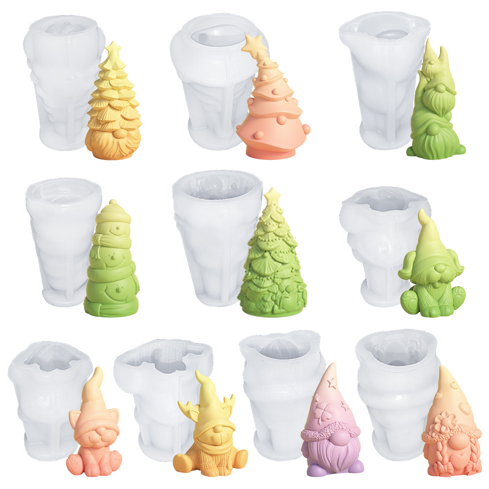 

LZ060 3D Tree Series Silicone Candle Mold Handmade Santa Claus Dwarf Snowman Resin Gypsum Ornament Molds