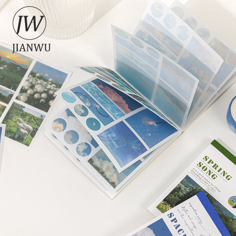 

JIANWU 40Sheets Aesthetic Landscape Sticker Book DIY Journal Decoration Art Scrapbooking Material Kawaii Stationery Stickers