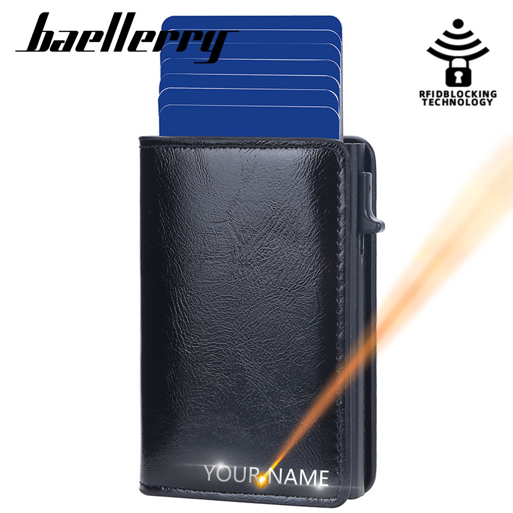 

Baellerry Rfid Men Wallets New Short Carbon Fiber Card Holder Name Customized Brand Male Wallet PU Leather Popup Men's Purses