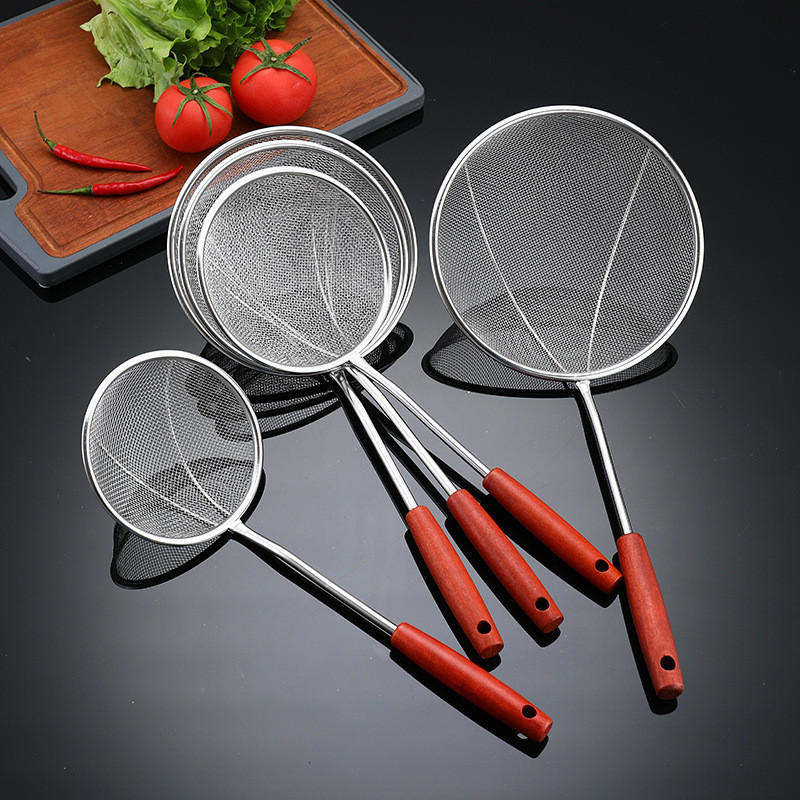 LuxKitchen - Saringan Halus Minyak Gagang Kayu Merah - Saringan Teh Serbaguna WL1208