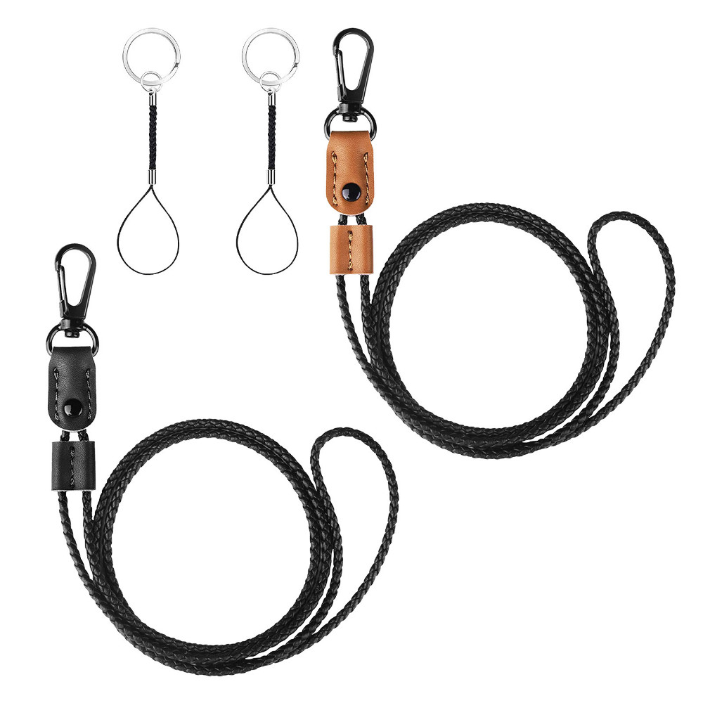 

Hand-woven Black Brown Badge Holder Lanyard Adjustable PU Leather ID Tag Working Permit Pass Work Employee's Card Neck Strap