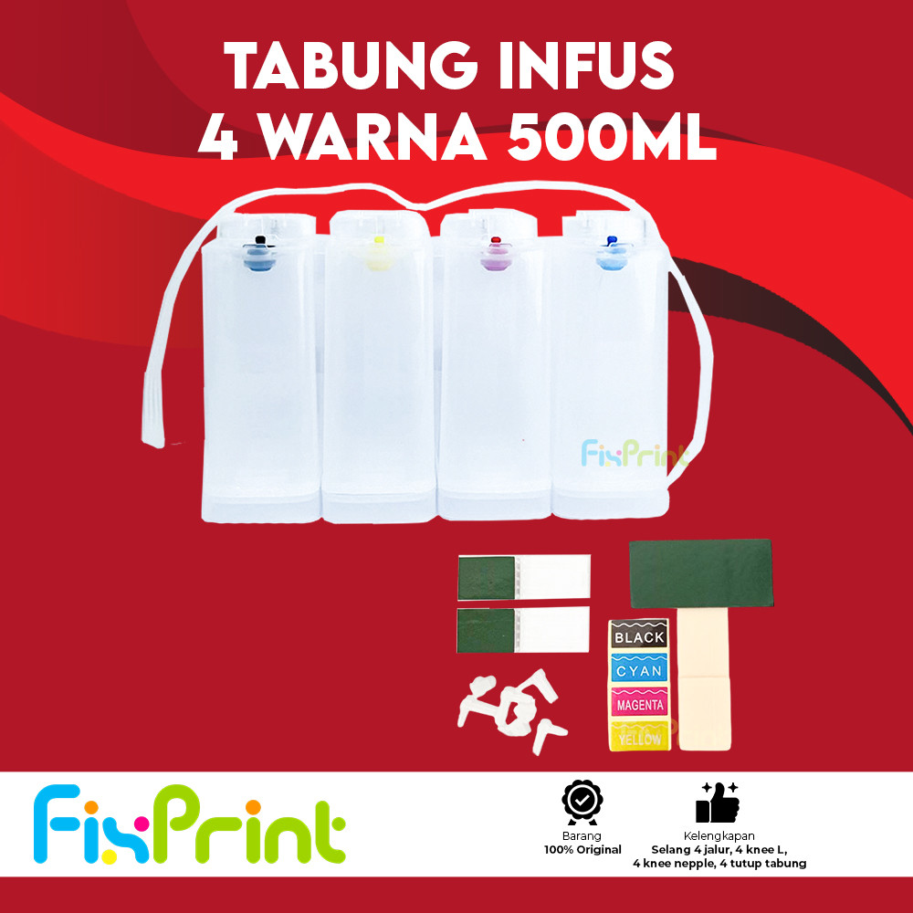 Tabung Infus Kotak 4 Warna 500ml Tabung Printer Modif Infus Ink Tank  Ukuran 500 ml Compatible for P