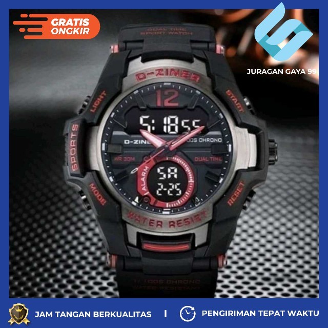 Jam Tangan Pria Sport D-Ziner 8253 Original MJ Free Logam Dual Time - Bisa Bayar Ditempat - COD - Mu