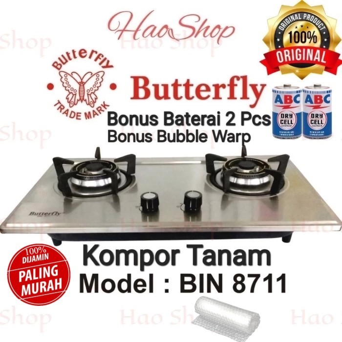 ✔D.LTA✔ - PROMO TERMURAH Kompor Tanam Bin 8711 Premium Butterfly Stainless Stell Tebal
