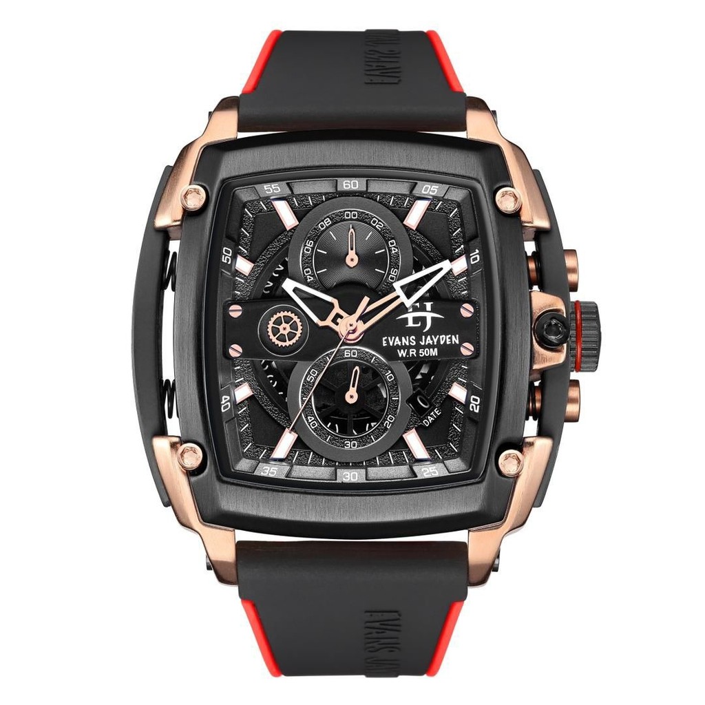 Buy 1 Get 1 jam tangan   Evans Jayden Jam Tangan Pria 9553 Rubber Silicon Kaca Sapphire Chronograph 