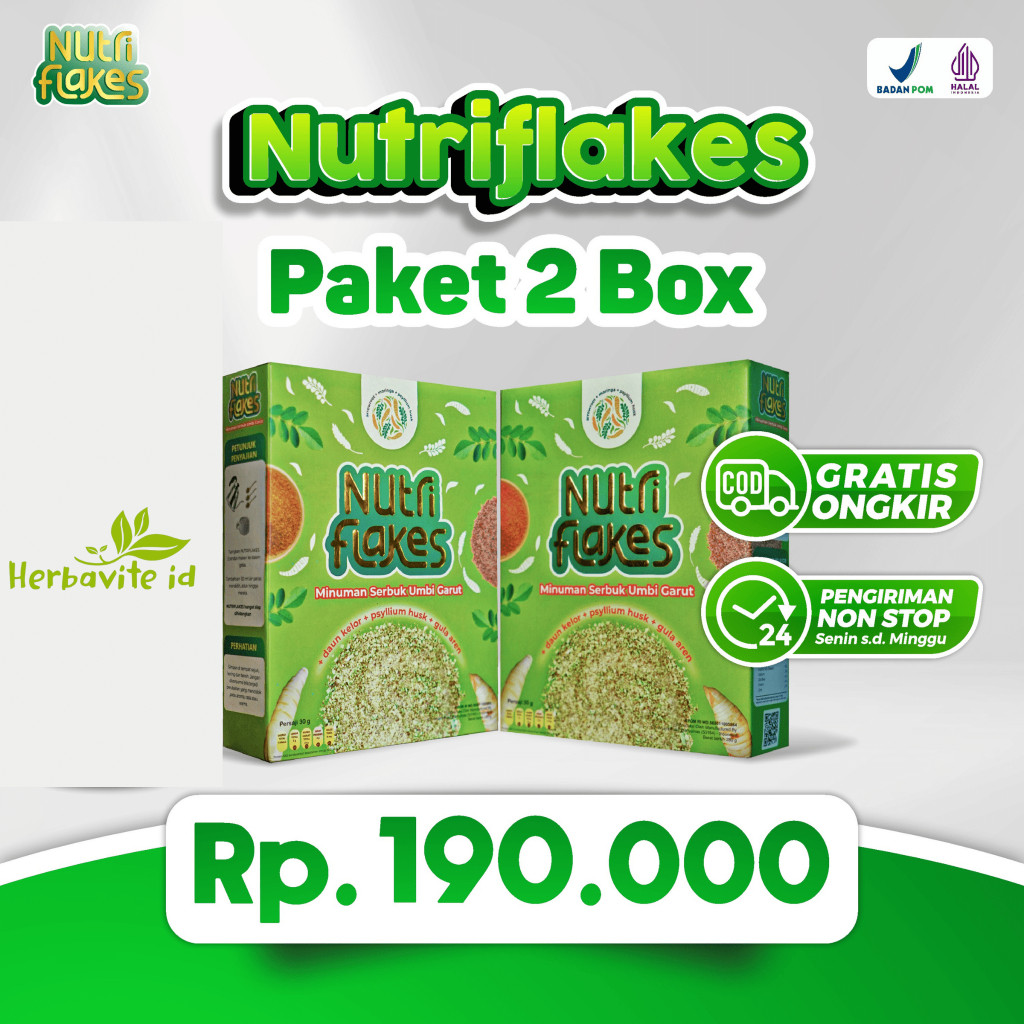 

Nutriflakes Paket 2 Box Minuman Sereal Umbi Garut Bantu Atasi Permasalahan Asam Lambung 280gr