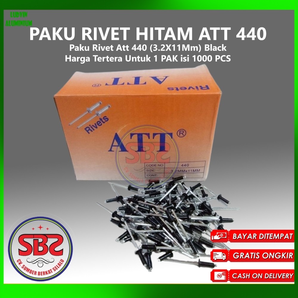 ATT Paku Rivet 435, 440 dan 550 HITAM 1 Box Isi 1000pcs HITAM - Paku Rivet Hitam / Black